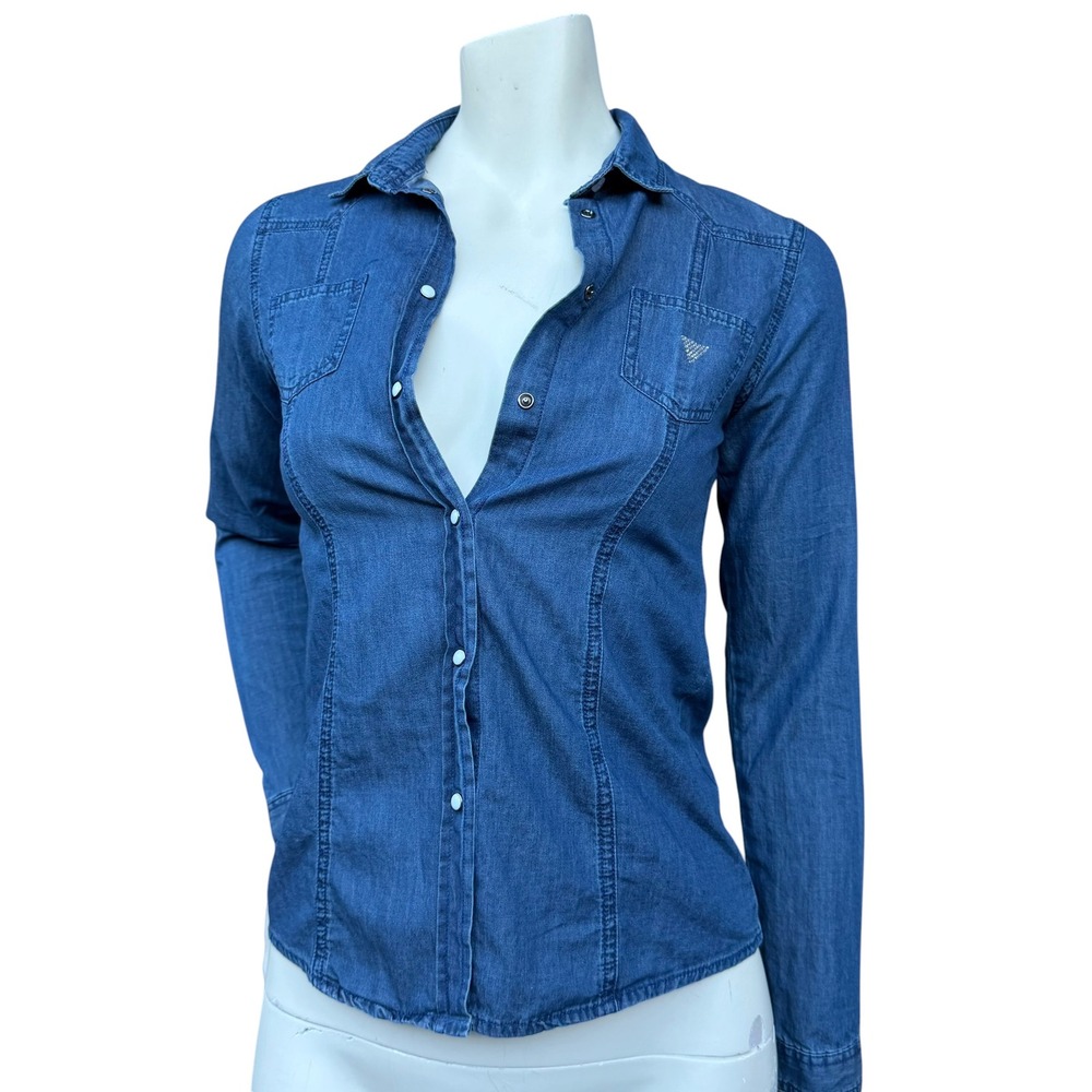 Guess Denim Snap Button Shirt‎ Collar Y2K Style Western Coastal Cowgirl J14
